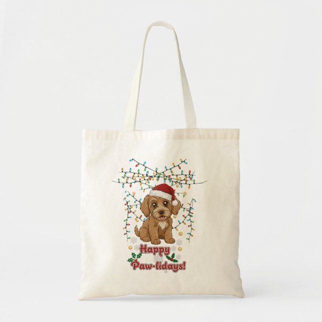 Happy Paw-lidays Christmas Cockapoo Tote Bag (Front)