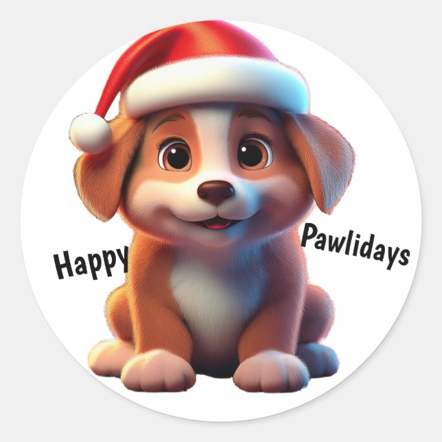 Happy Pawliday Classic Round Sticker (Front)