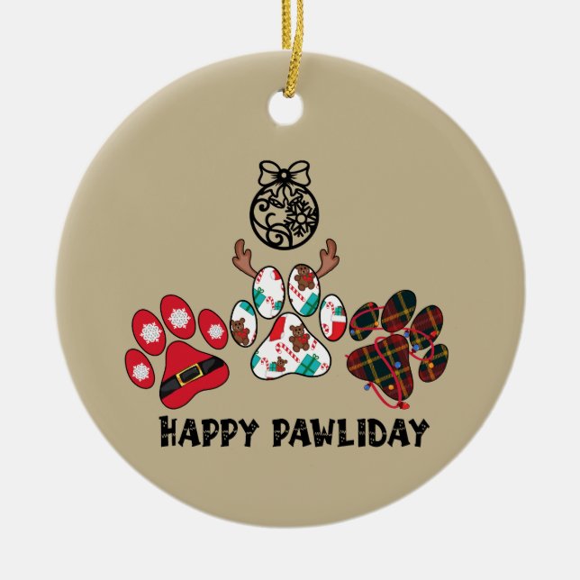 Happy Pawliday - Holiday Ceramic Ornament (Front)