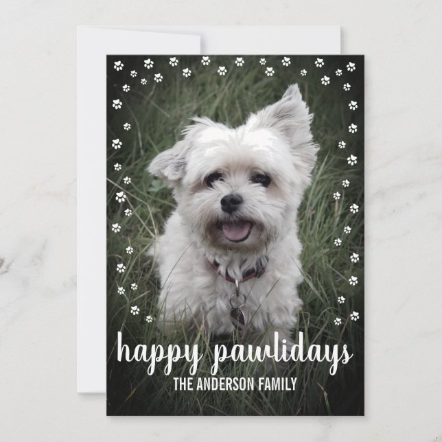 Happy Pawlidays 1 Photo Modern Elegant Dog Holiday (Front)