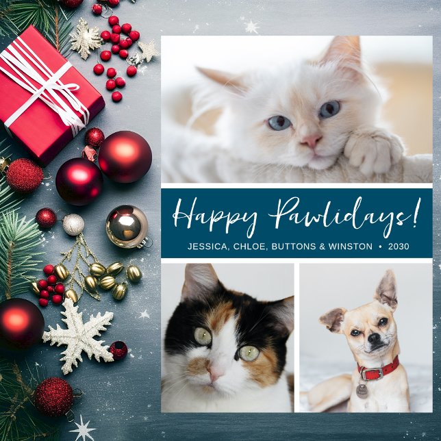 Happy Pawlidays 3 Photo Holiday Card (Creator Uploaded)