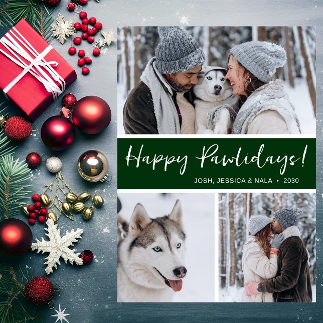 Happy Pawlidays 3 Photo Holiday Card (Creator Uploaded)