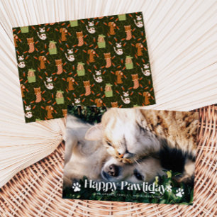 Happy Pawlidays Cat Dog Christmas Photo Green Holiday Card