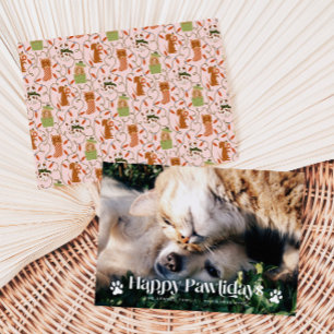 Happy Pawlidays Cat Dog Christmas Photo Pink Holiday Card