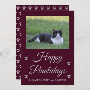 Happy Pawlidays Cat Photo Christmas Holiday Card