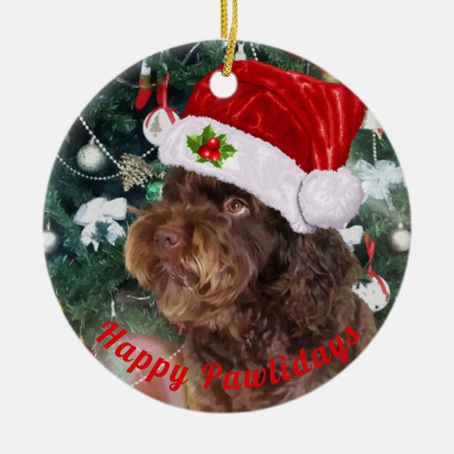 Happy Pawlidays  Ceramic Ornament (Front)