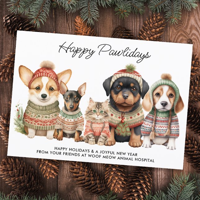 Happy Pawlidays Christmas Dog Cat Pet Business Holiday Card (Creator Uploaded)