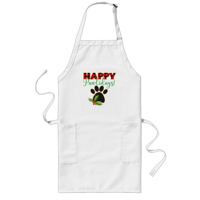 Happy Pawlidays | Christmas Gift for Dog Lover Long Apron (Front)