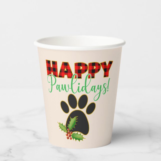 Happy Pawlidays | Christmas Gift for Dog Lover Paper Cups (Front)