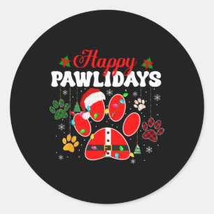 Happy Pawlidays Christmas Lights Dog Paw Animal Lo Classic Round Sticker
