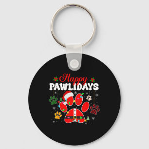 Happy Pawlidays Christmas Lights Dog Paw Animal Lo Key Ring