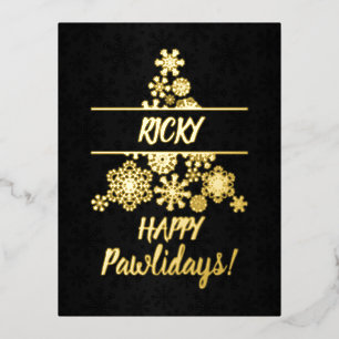 Happy pawlidays,Christmas Tree,Paw print snowflake Foil Holiday Postcard