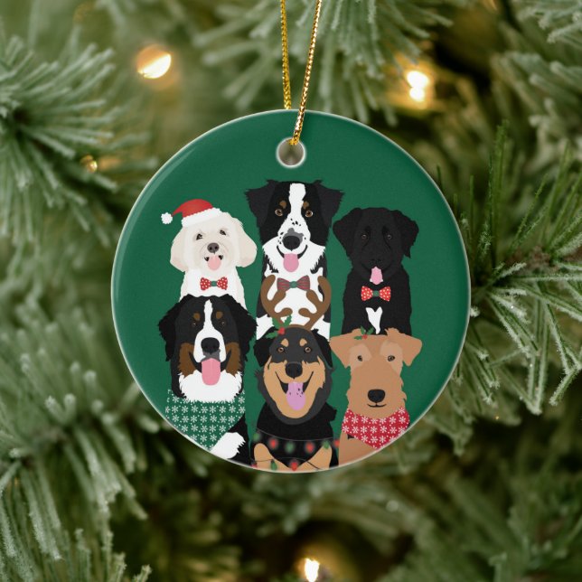 Happy Pawlidays Cute Christmas Dogs Ceramic Tree Decoration (Tree)