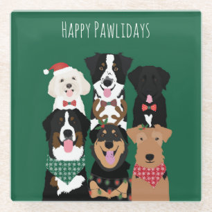 Happy Pawlidays Cute Christmas Glass Coaster