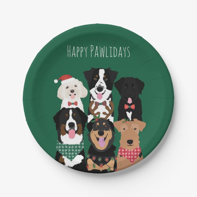 Happy Pawlidays Cute Christmas Paper Plate (Front)