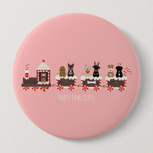 Happy Pawlidays Dog Christmas Holiday Train 10 Cm Round Badge