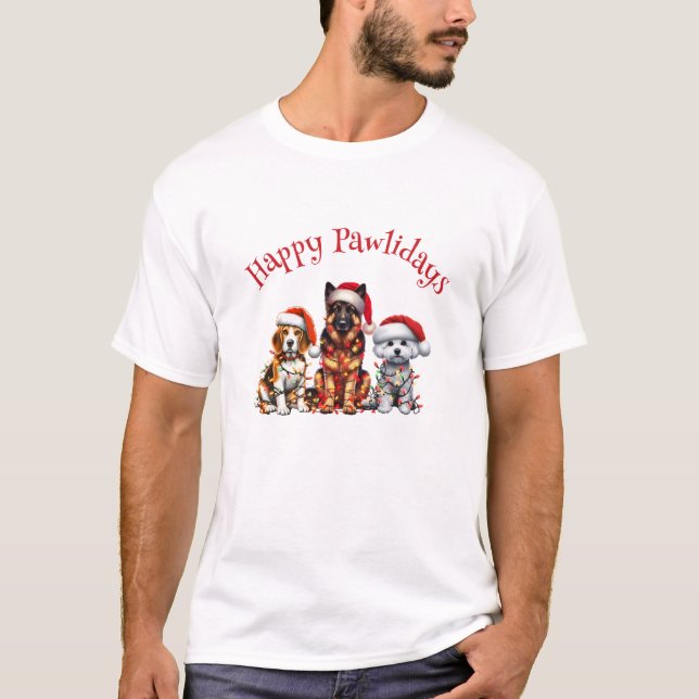 Happy Pawlidays Dog Christmas T-Shirt (Front)