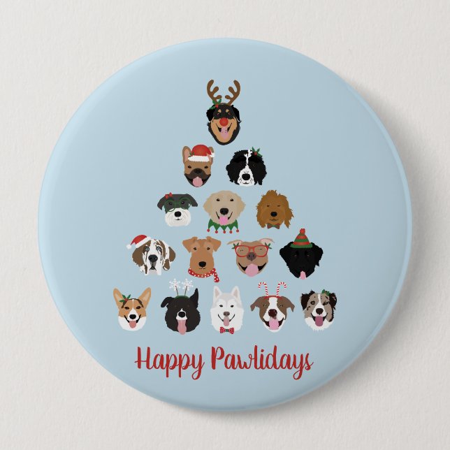 Happy Pawlidays Dog Christmas Tree 10 Cm Round Badge (Front)
