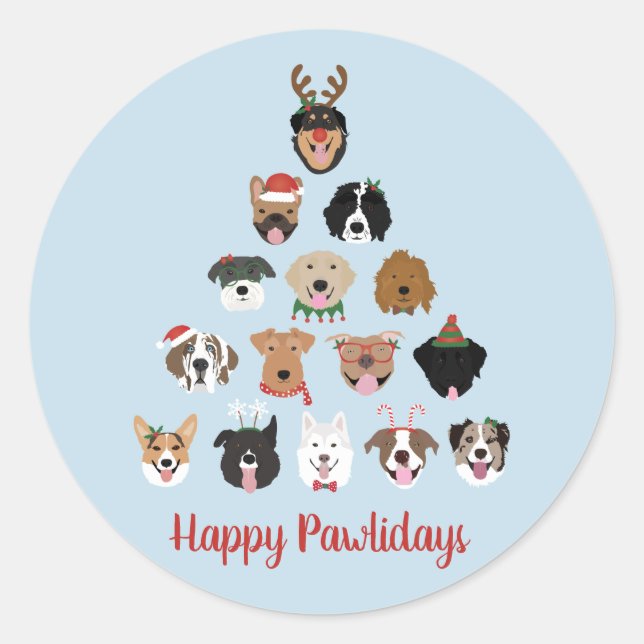 Happy Pawlidays Dog Christmas Tree Classic Round Sticker (Front)
