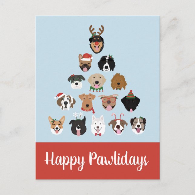 Happy Pawlidays Dog Christmas Tree Postcard (Front)