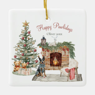 Happy Pawlidays Dog Design- Australian Cattle Dog Ceramic Ornament