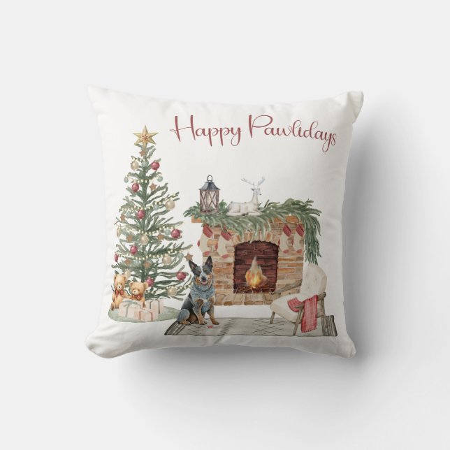Happy Pawlidays Dog Design- Australian Cattle Dog Cushion (Front)