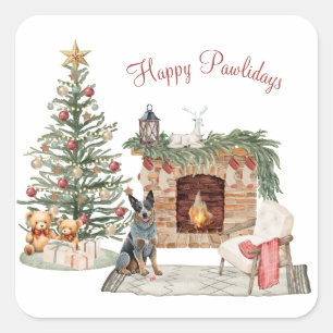 Happy Pawlidays Dog Design- Australian Cattle Dog  Square Sticker