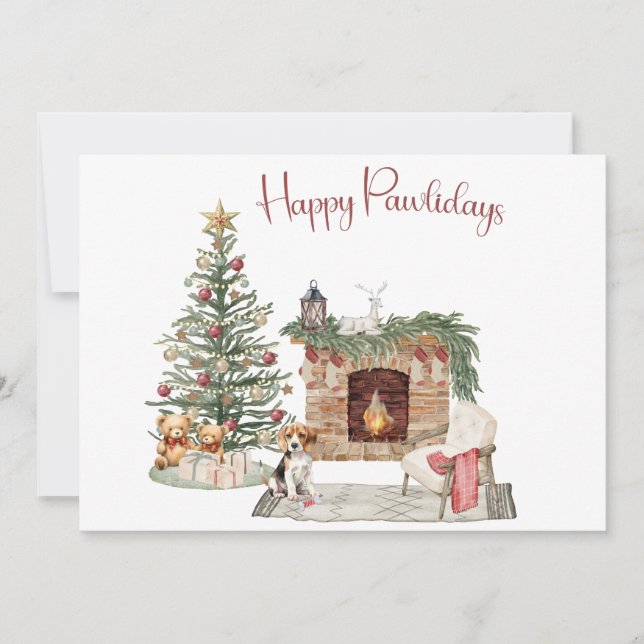 Happy Pawlidays Dog Design- Beagle Holiday Card (Front)