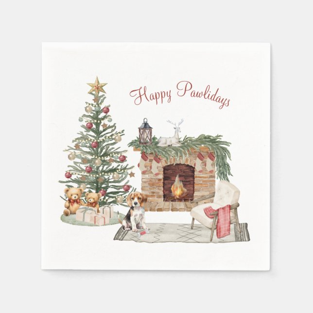 Happy Pawlidays Dog Design- Beagle Napkin (Front)