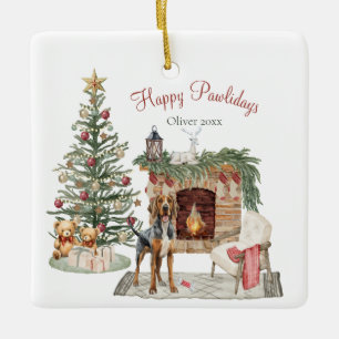 Happy Pawlidays Dog Design- Bloodhound Ceramic Ornament