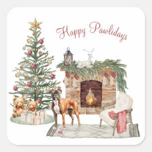 Happy Pawlidays Dog Design- Boxer Square Sticker