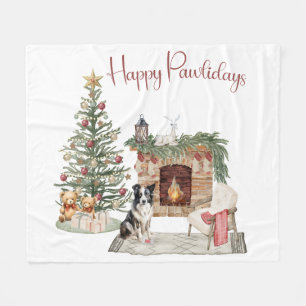 Happy Pawlidays Dog Design- Collie Fleece Blanket
