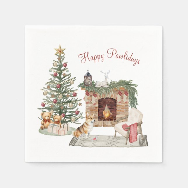 Happy Pawlidays Dog Design- Corgi Napkin (Front)
