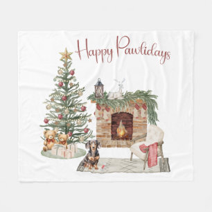 Happy Pawlidays Dog Design- Dachshund Fleece Blanket