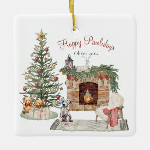 Happy Pawlidays Dog Design- Dalmatian Ceramic Ornament
