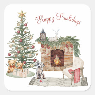 Happy Pawlidays Dog Design- Dalmatian Square Sticker