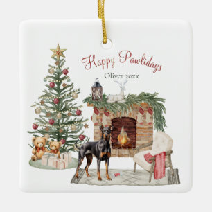Happy Pawlidays Dog Design- Doberman Pinscher Ceramic Ornament