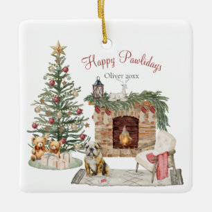 Happy Pawlidays Dog Design- English Bulldog Ceramic Ornament