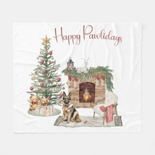 Happy Pawlidays Dog Design- German Shepherd Fleece Blanket