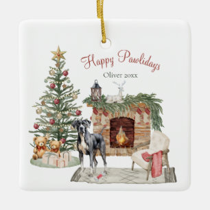 Happy Pawlidays Dog Design- Great Dane Ceramic Ornament