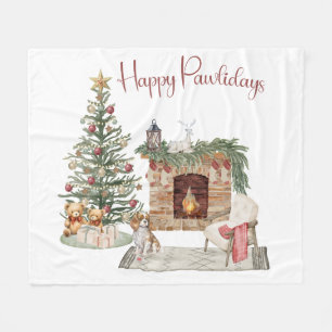 Happy Pawlidays Dog Design- King Charles Spaniel Fleece Blanket