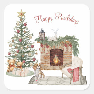 Happy Pawlidays Dog Design- King Charles Spaniel Square Sticker