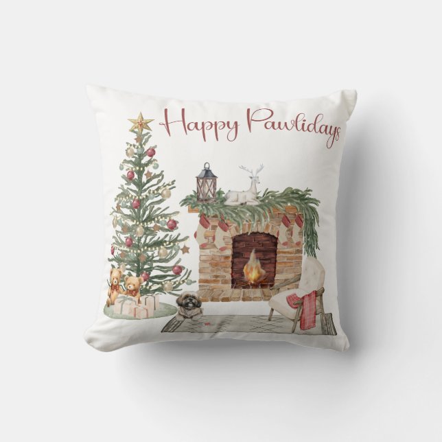 Happy Pawlidays Dog Design- Lhasa Apso Cushion (Front)