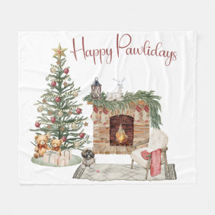 Happy Pawlidays Dog Design- Lhasa Apso Fleece Blanket
