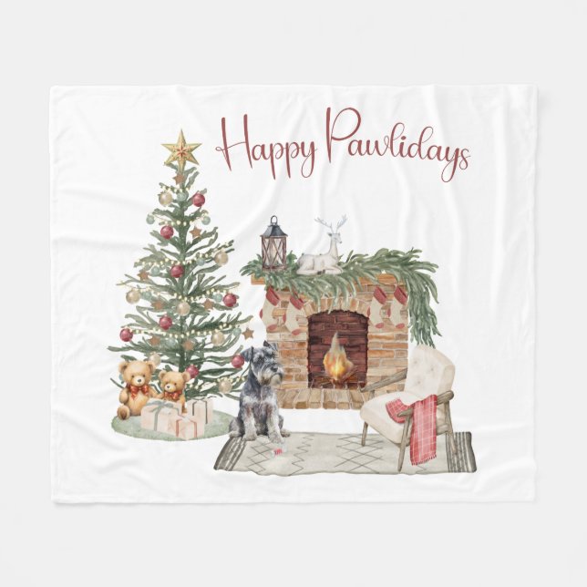 Happy Pawlidays Dog Design- Miniature Schnauzer Fleece Blanket (Front (Horizontal))