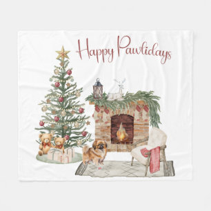 Happy Pawlidays Dog Design- Pekingese Fleece Blanket