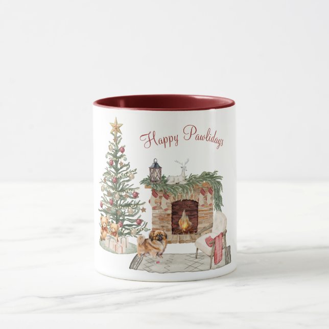 Happy Pawlidays Dog Design- Pekingese Mug (Center)