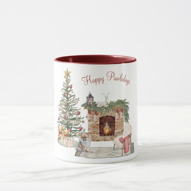 Happy Pawlidays Dog Design- Pomeranian Mug (Center)