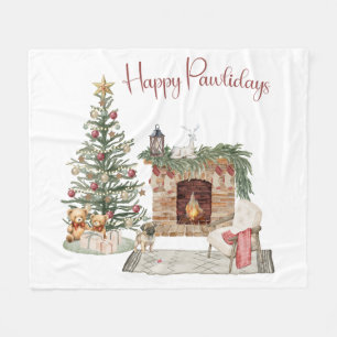 Happy Pawlidays Dog Design- Pug Fleece Blanket