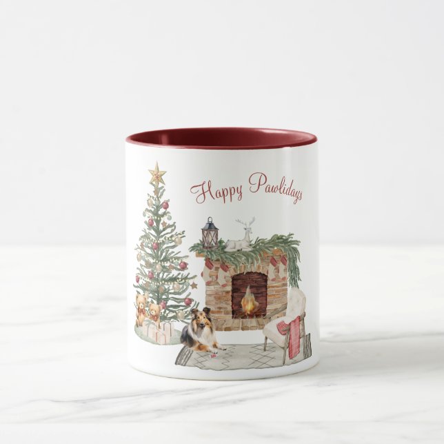 Happy Pawlidays Dog Design- Sheltie Mug (Center)